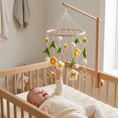 Mobile bébé abeilles et fleurs jaunes