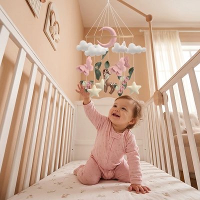 Mobile bébé joue sur le lit