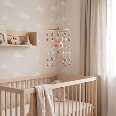 mobile bebe lapin rose