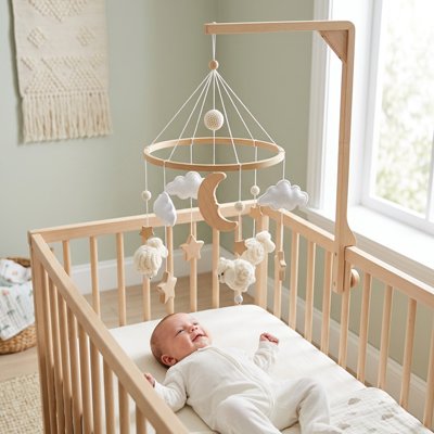 Mobile pour bébé bien fixé au lit