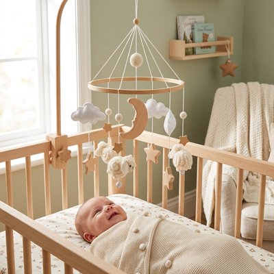 Mobile pour bébé  moutons blancs