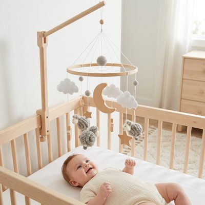 Mobile pour bébé  moutons gris