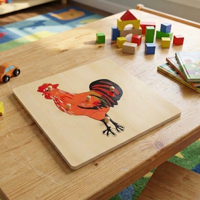 Puzzle bois coq sur table