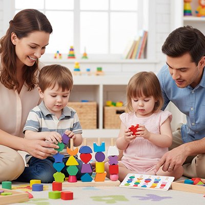 Puzzle bois enfants jouent parents