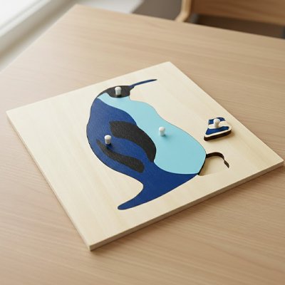 Puzzle bois pingouin bleu