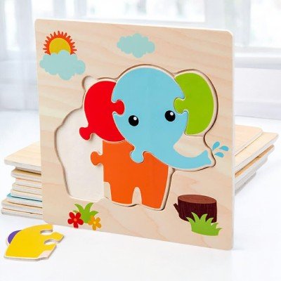 Puzzle en Bois - PuzzlePals™ - Éléphant - Maman Généreuse