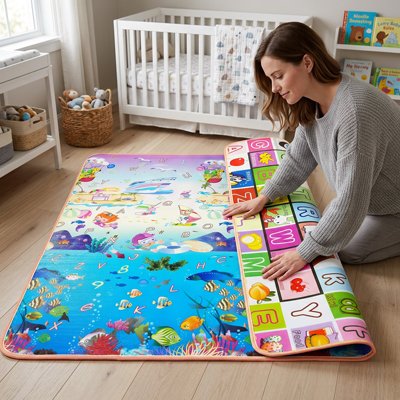 Tapis de sol bébé double face océan et lettres