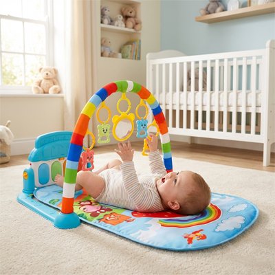 Tapis d'éveil bébé allongé arc en ciel