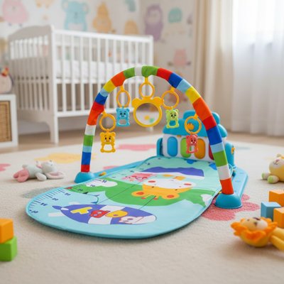 Tapis d'éveil bébé  ballon bleu dans chambre bébé