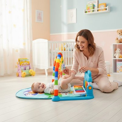 Tapis d'éveil bébé  content ballon bleu