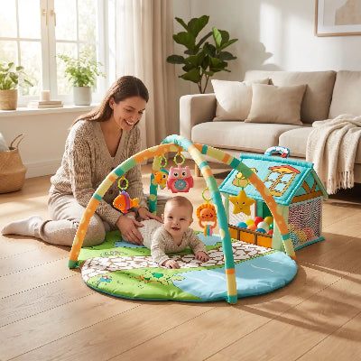 tapis éveil bébé vert avec maman
