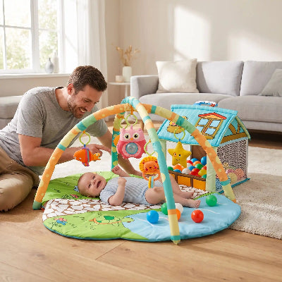 tapis éveil bébé vert avec papa